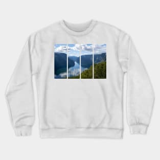 Wonderful landscapes in Norway. Vestland. Beautiful scenery of Aurland fjord from the Stegastein view point facing to the village of Aurland. Sunny day Crewneck Sweatshirt